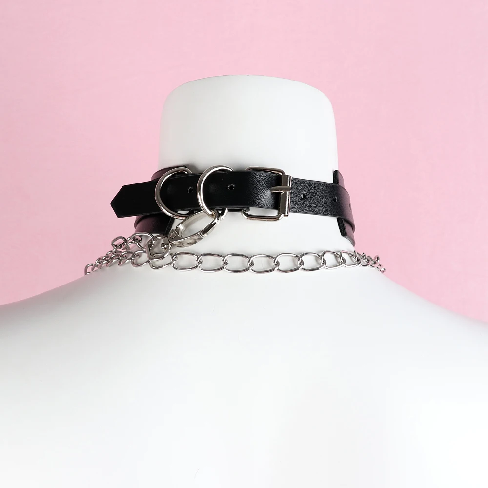 Slave Bondage Collar Luxury leather Neck Restraint Chain Leash BDSM Erotic Sex Toys For Women Couples Adult Games