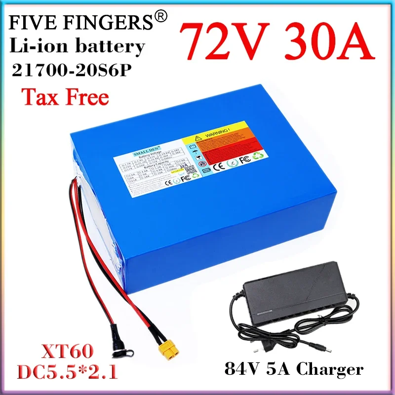 72V 30Ah 21700 Lithium Battery Pack Rechargeable 20S6P 3500W Motor High Power For E-two wheelers Scooter Tricycle+84V 5A Charger