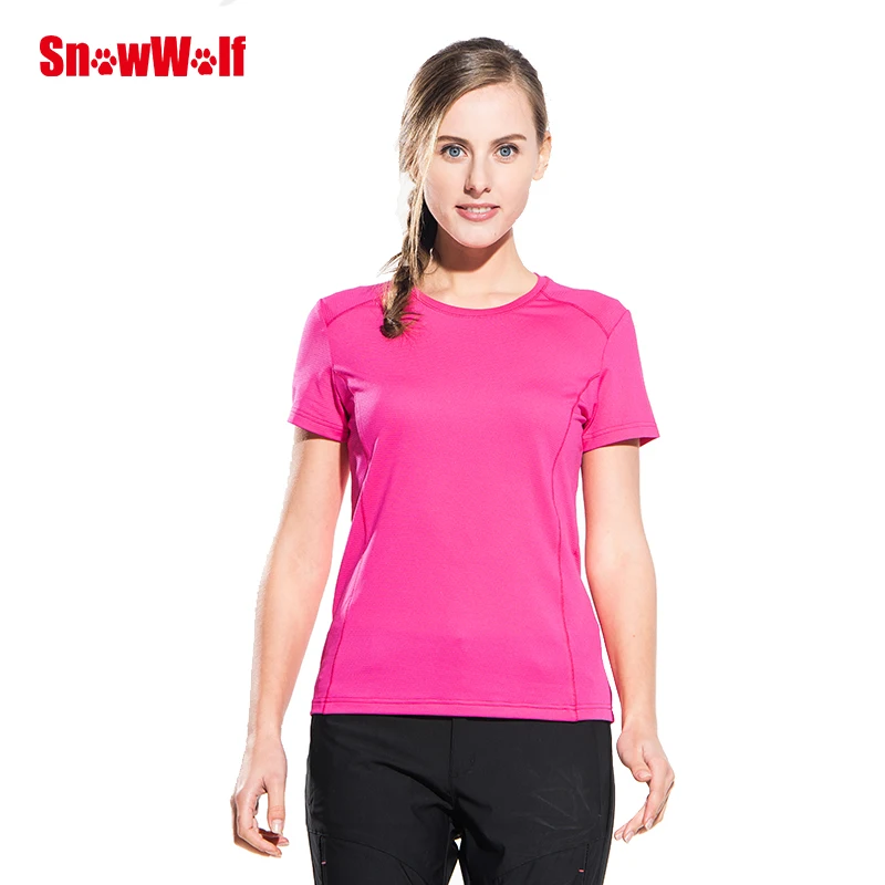 

SNOWWOLF Women Outdoor Quick Dry Breathable Stretch T-Shirt Women Sport Shirt Running Camping Exercises Air T-Short Sleeve Tops