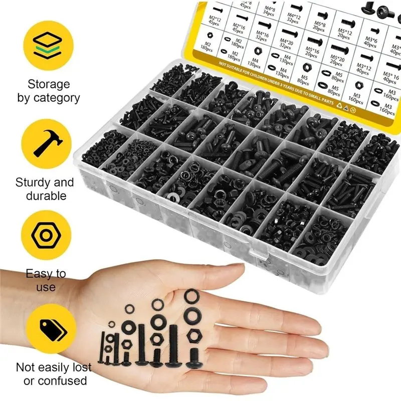 2200PCS M2 M3 M5 Metric Screws Assortment Kit, Hex Socket Button Head Assorted Kit, Machine Screw Set With Nuts Kit