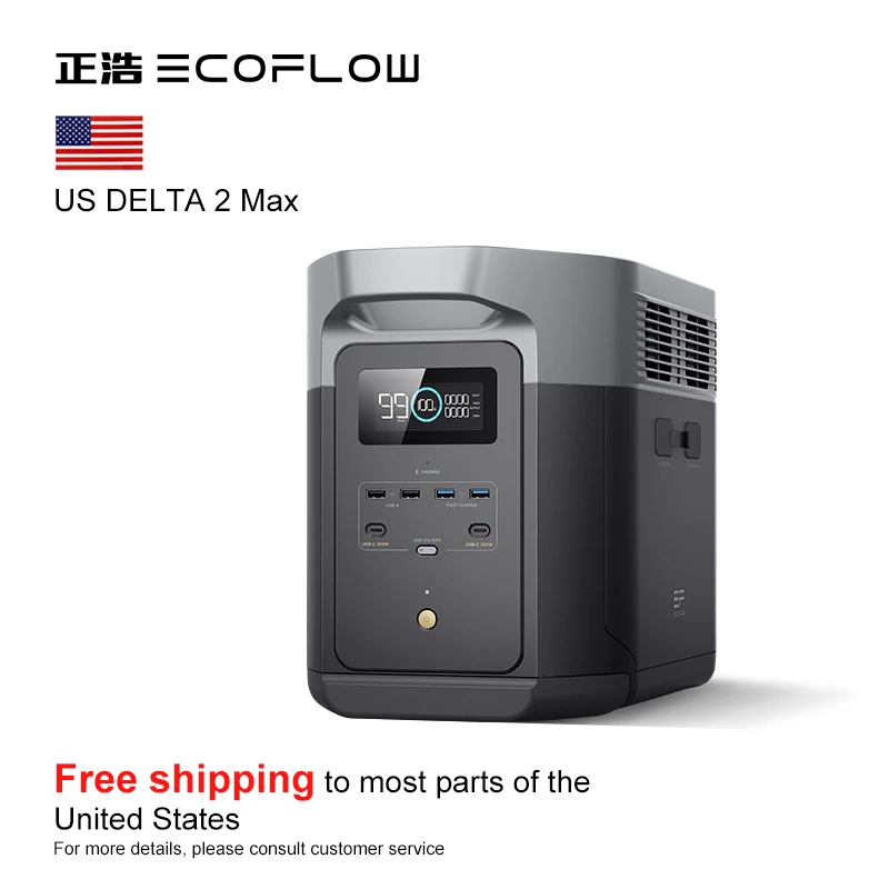 

US EcoFlow DELTA 2 Max Solar Generator Lifepo4 Flashlight US Plug Pure Sine Wave Inverter MPPT for Home Outdoor Camping RV