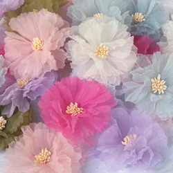 Round 7.5CM 10PCS 3D Rose Flower Chiffon DIY Sewing Applique Cloth Wedding Dress Hairpin Headdress Decor
