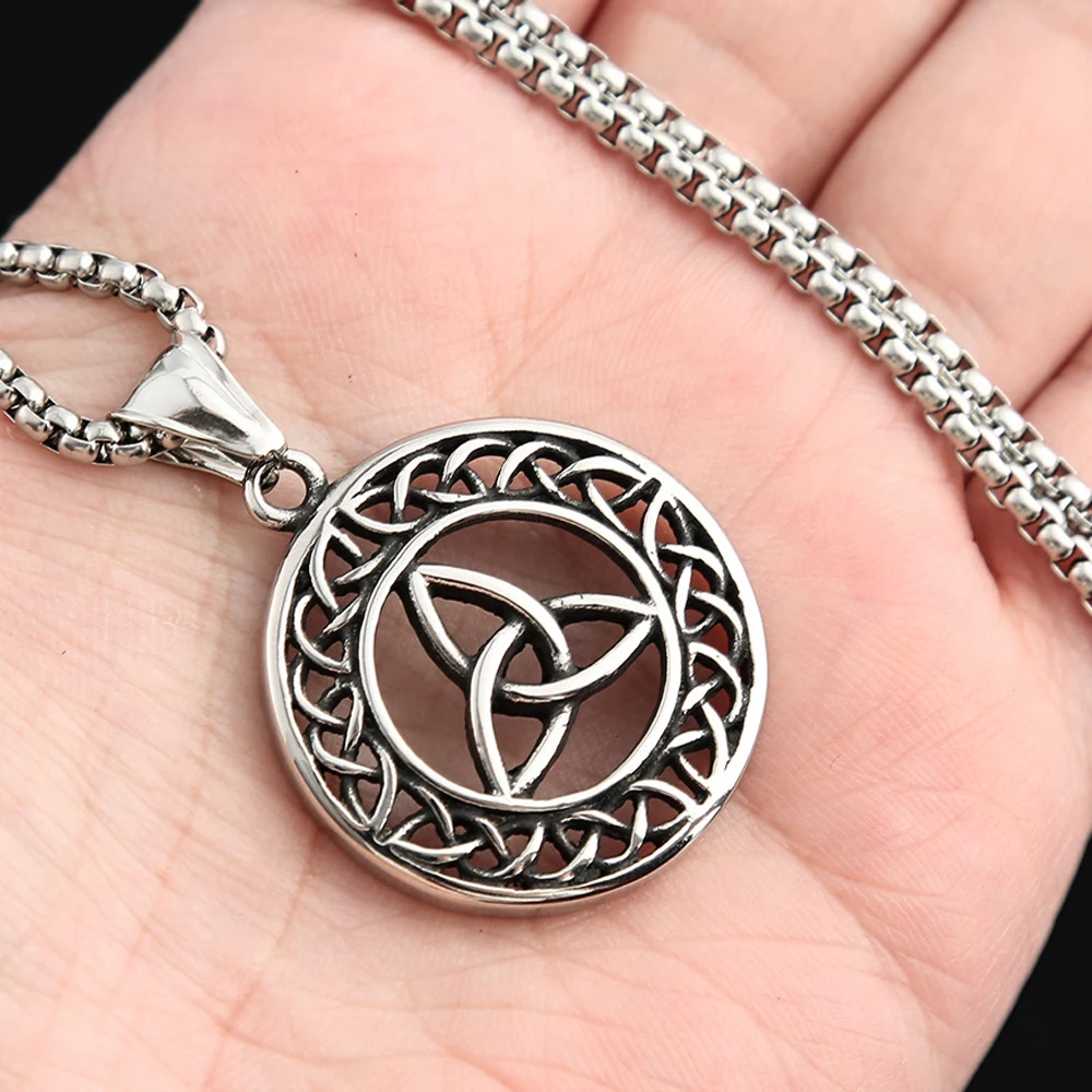 Fashion Vintage Viking Celtic Knot Necklace Men Women Stainless Steel Norse Trinity Pendant Amulet Jewelry Gifts Dropshipping image 5