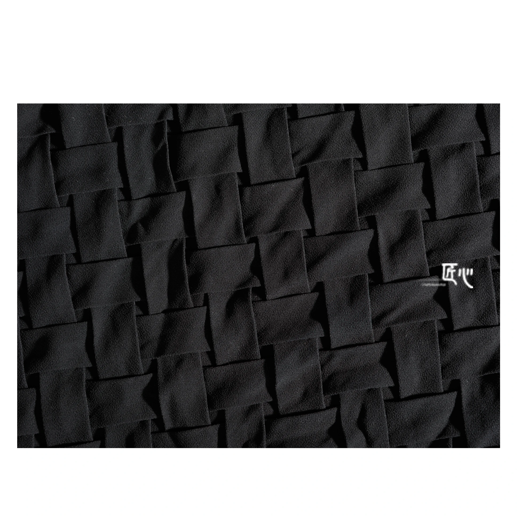 Tessitura geometrica/mattone quadrato nero tridimensionale Chiffon intrecciato trama pieghettata abbigliamento creativo tessuti firmati