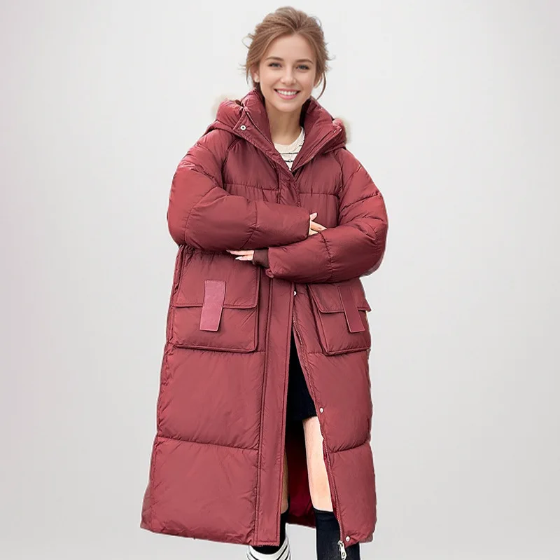 Thick Warm Long Cotton Jacket Winter Women\'s Large Pocket Casual Loose Hooded Parkas Female Pure Color Casual Jacket For Women