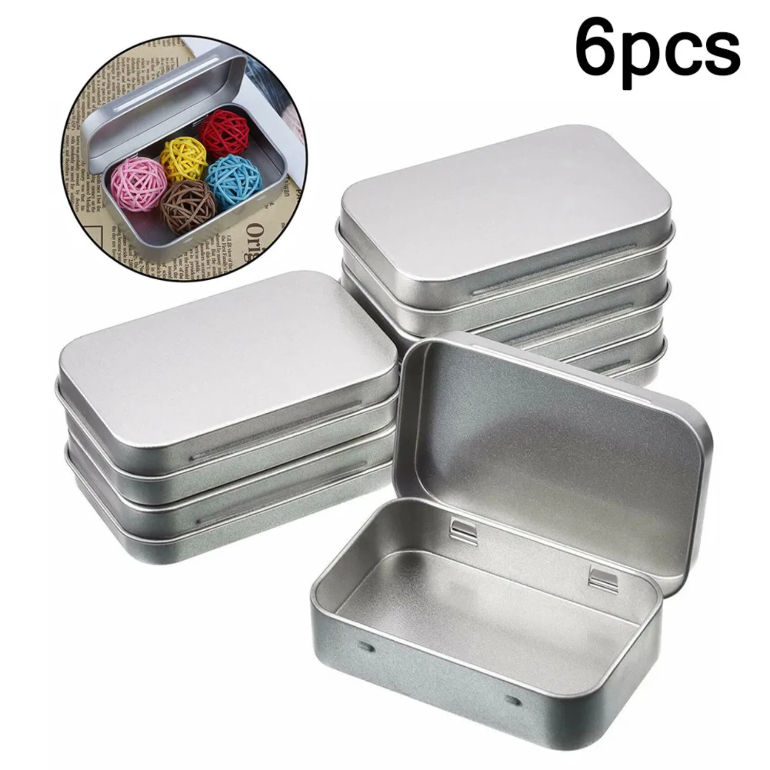 Portable Cosmetics Organizer 6-Piece Set Mini Metal Box Tin-Plated Container with Hinged Lid - Perfect for Wedding Jewelry, Pill