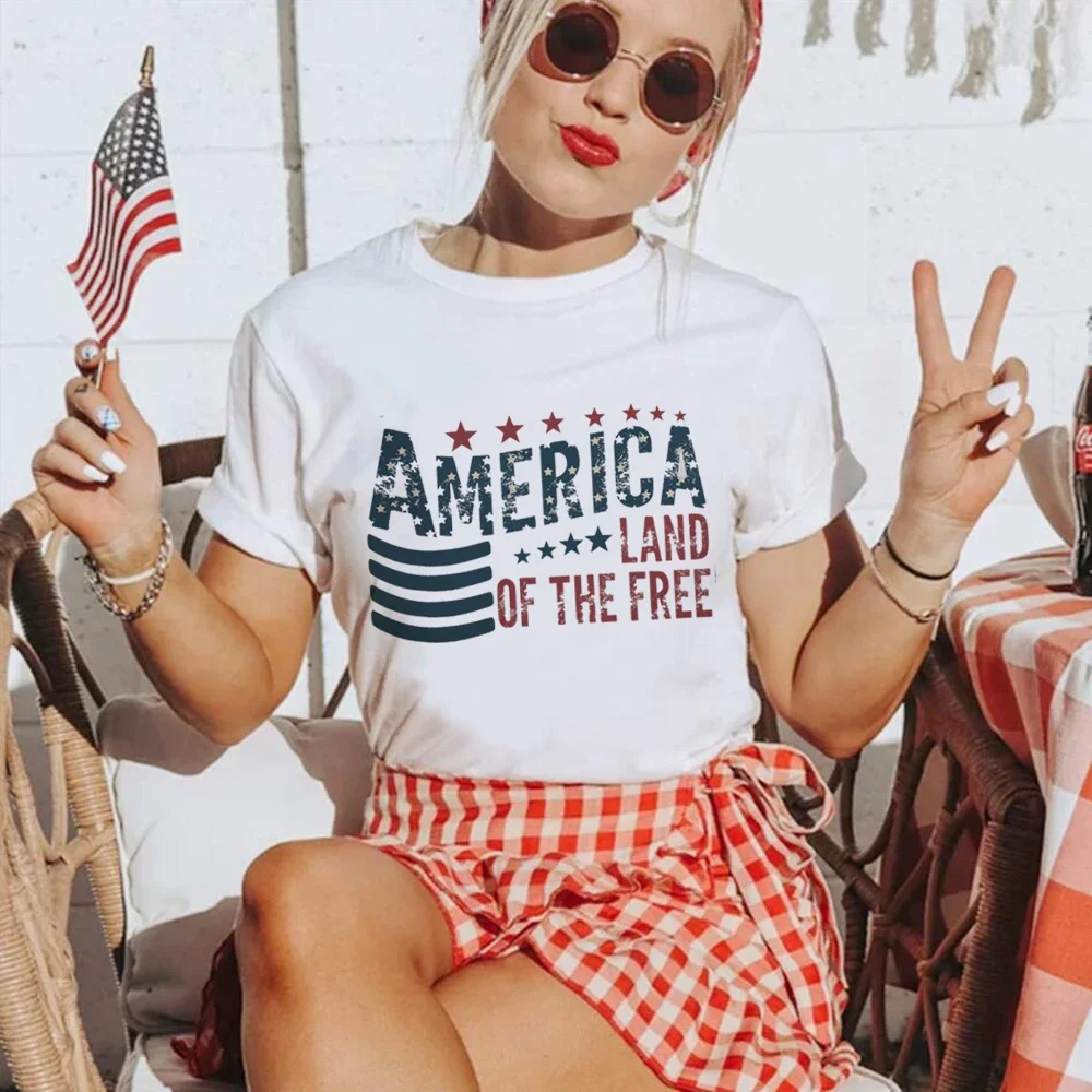 

Fashion Summer Vintage Streetwear T-Shirts Loose Funny 4th of July Tee Shirt Women Cute Retro Graphic Tops Unisex Clothes