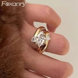 Foxanry Gold Color Sparkling Zircon Rings Set For Women Girls Fashion Creative Elegant Temperament Exquisite Anniversary Jewelry