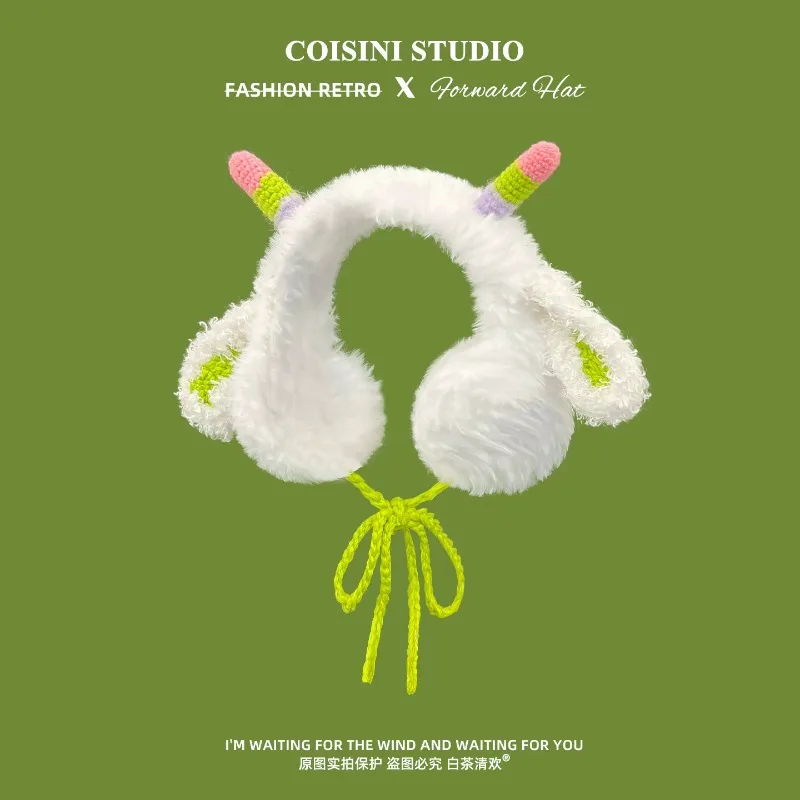 Cute Cartoon Funny Antenna Plush Earmuffs for Women Winter Tie Band Ear Warmers Cold Proof Photo Props Fluffy Ear Covers