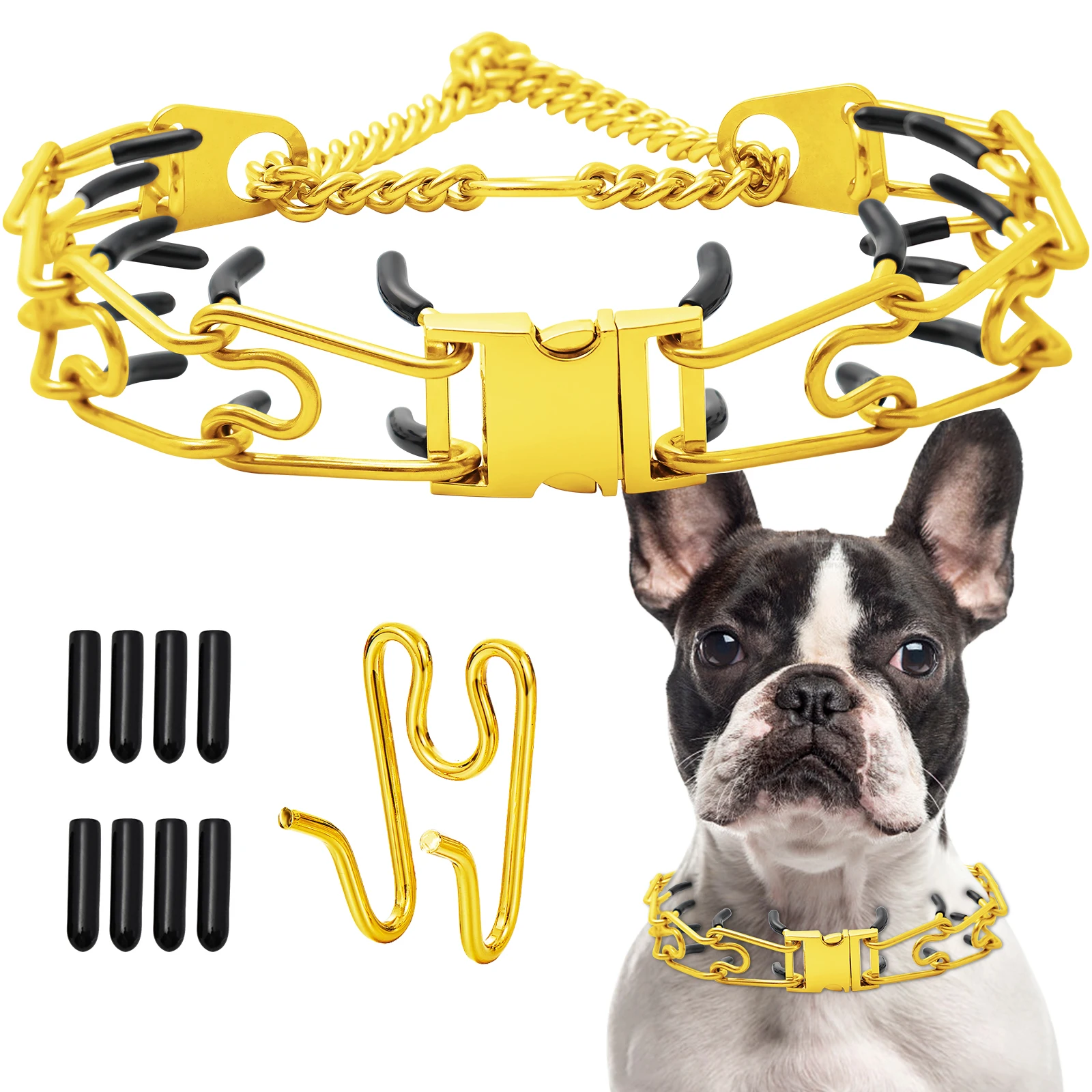 

Adjustable Pinch Collar for Dogs,Gold Dog Training Collar Prong Collar with Quick Release Buckle for Small Medium Large Dogs