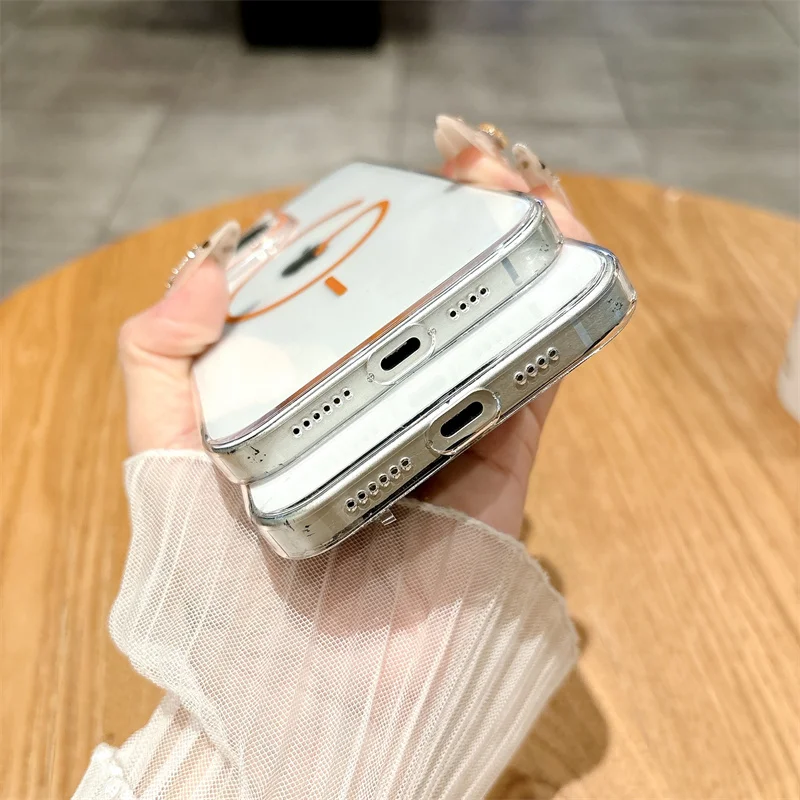 Luxury Wireless Charging Magnetic For Apple Magsafe Phone Case For iphone 13 14 15 16 Pro Max Clear Acrylic Shockproof Cover