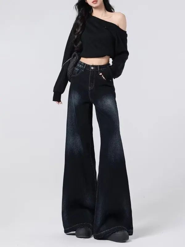

American Style High Waist Flared Jeans Women plus Size Spring New Loose Drapey Slimming Long Pants Wear Resistant