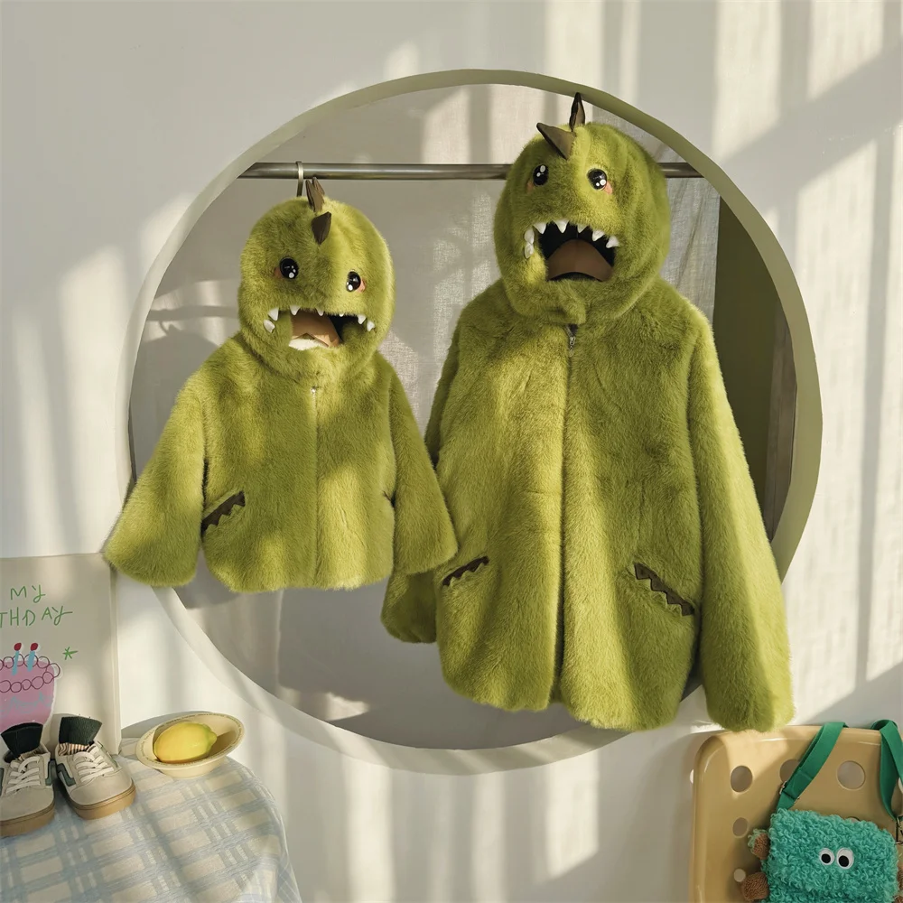 

Семейная элитная куртка, детская одежда, плотный маленький мех динозавра, зимнее пальто с цветочным принтом для родителей и детей, весеннее дизайнерское пальто для мальчиков и девочек