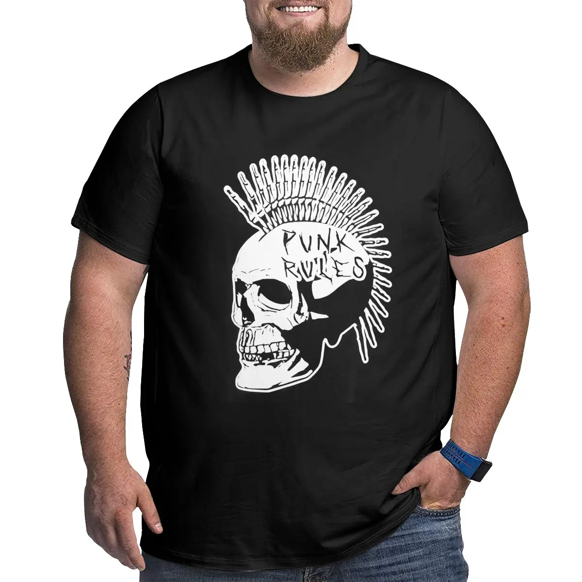 Skull Punks Plus Size T Shirts for Big and Tall Man Cotton Short Sleeve Oversized Top Tees 1X-6X Men's Tops Clothing