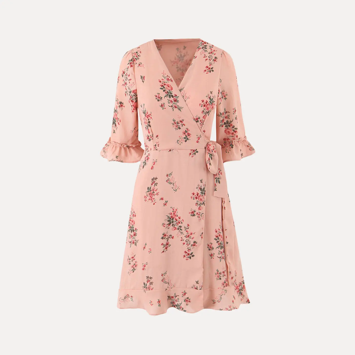 Floral Print Bell Sve Dr Women's Spring Summer Autumn Faion Ele Skirt Hem Ribbon Tie Dr V Ne Slim Fit Sle