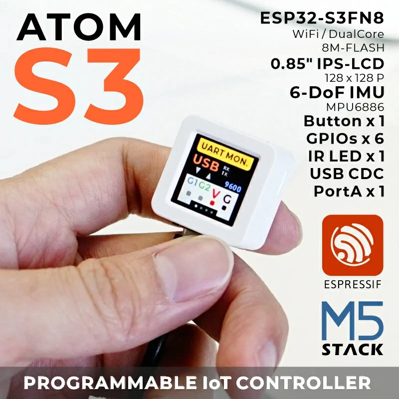 Oficjalny programowalny moduł sterujący M5Stack AtomS3 ESP32-S3 z ekranem IPS 0,85 cala do zastosowań IoT z wbudowanym kontrolerem.