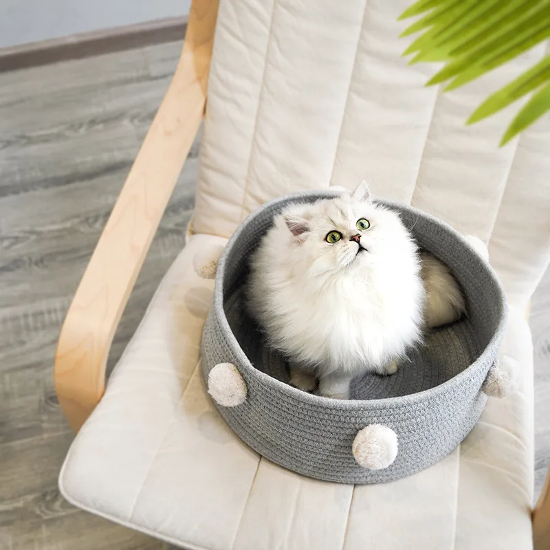 

ZK20 Pet Cat Bed Litter Hand Woven Rattan Cat Scratching Mat Round Cat Bed Summer Cool Basket Nest Pet Sleeping Bed Small Dog