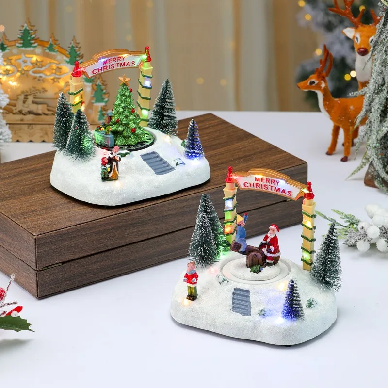Christmas Ornament Resin Luminous Rotating Music Box Decoration Christmas Snow Scenery MusicBox WindowDecoration Home Decoration