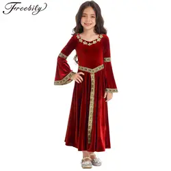Girls Medieval Renaissance Velvet Dress Princess Queen Cosplay Costume Christmas Xmas Halloween New Year Carnival Party Dress