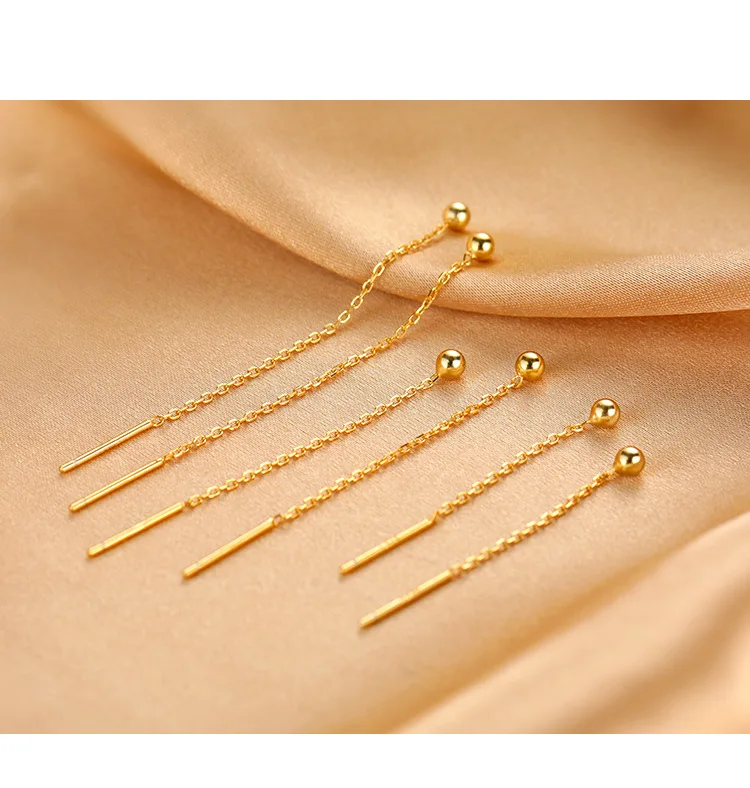 Three sizes Long Wire Tassel Thread Chain Ball Pendants Drop Earring Women\'s Ear Straight Line Hanging Earings Unusual Jewelry