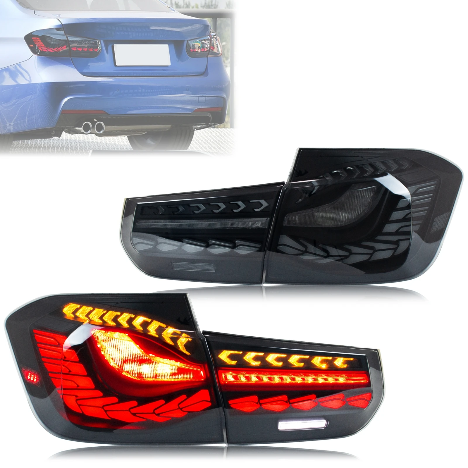 

Светодиодные задние фонари GTS для BMW 3-Series F30 F80 M3 2011-2018, последовательный указатель поворота, анимация запуска, черные задние фонари в сборе