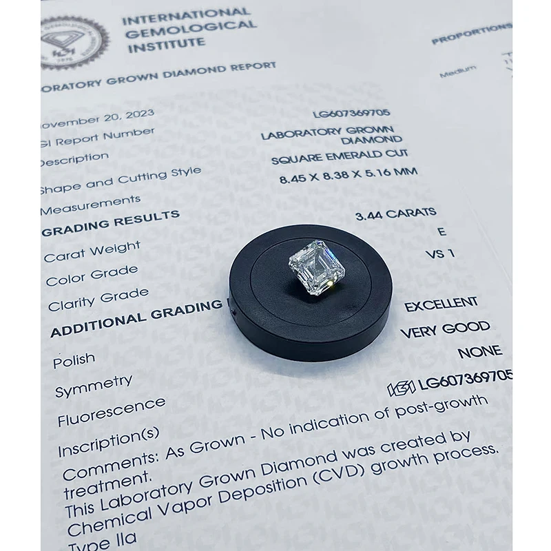 3.44ct 4.05ct 4.54ct CVD HPHT Loose Lab Grown Diamond Square Emerald Cut E Color VS Clarity Loose Diamond IGI Certificate