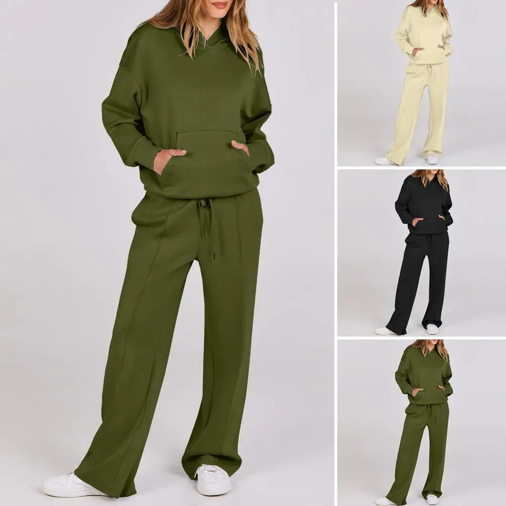 

Women Hoodie Pants Set Two-piece Suit Women's Solid Color Long Sleeve Hoodie Wide Leg Pants Set Fitness Outfit for Fall/winter