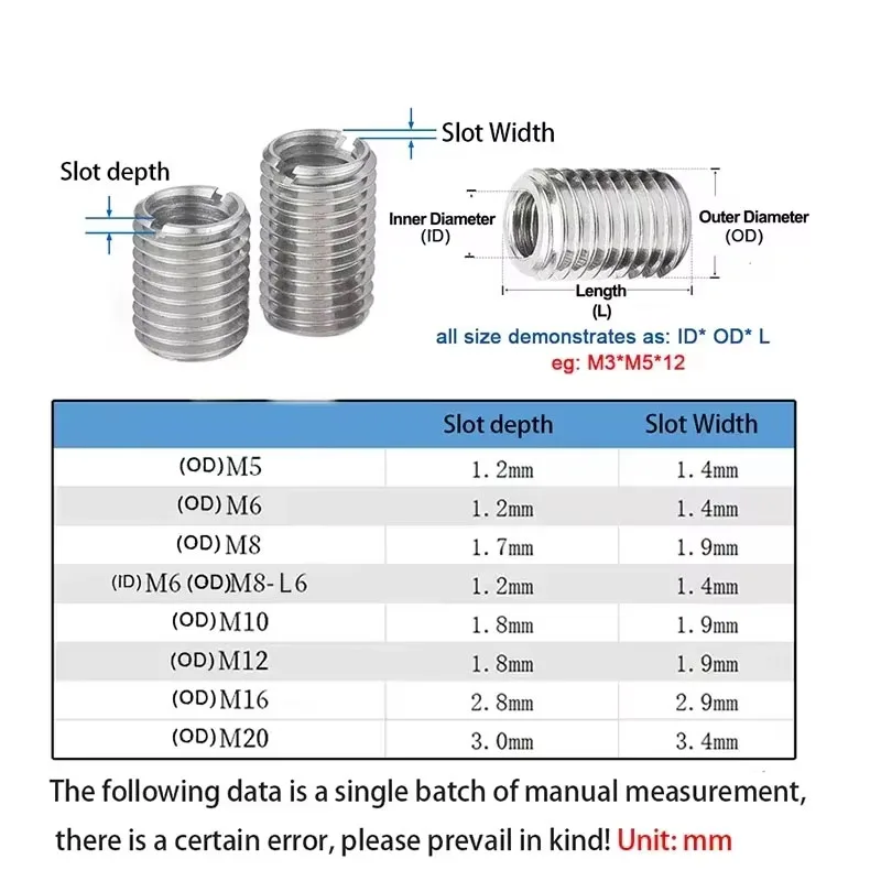 1~10Pcs Slotted Inside Outside Thread Adapter Screw M2 M2.5 M3 M4 M5~M12 304 Stainless Steel Thread Insert Sleeve Conversion Nut