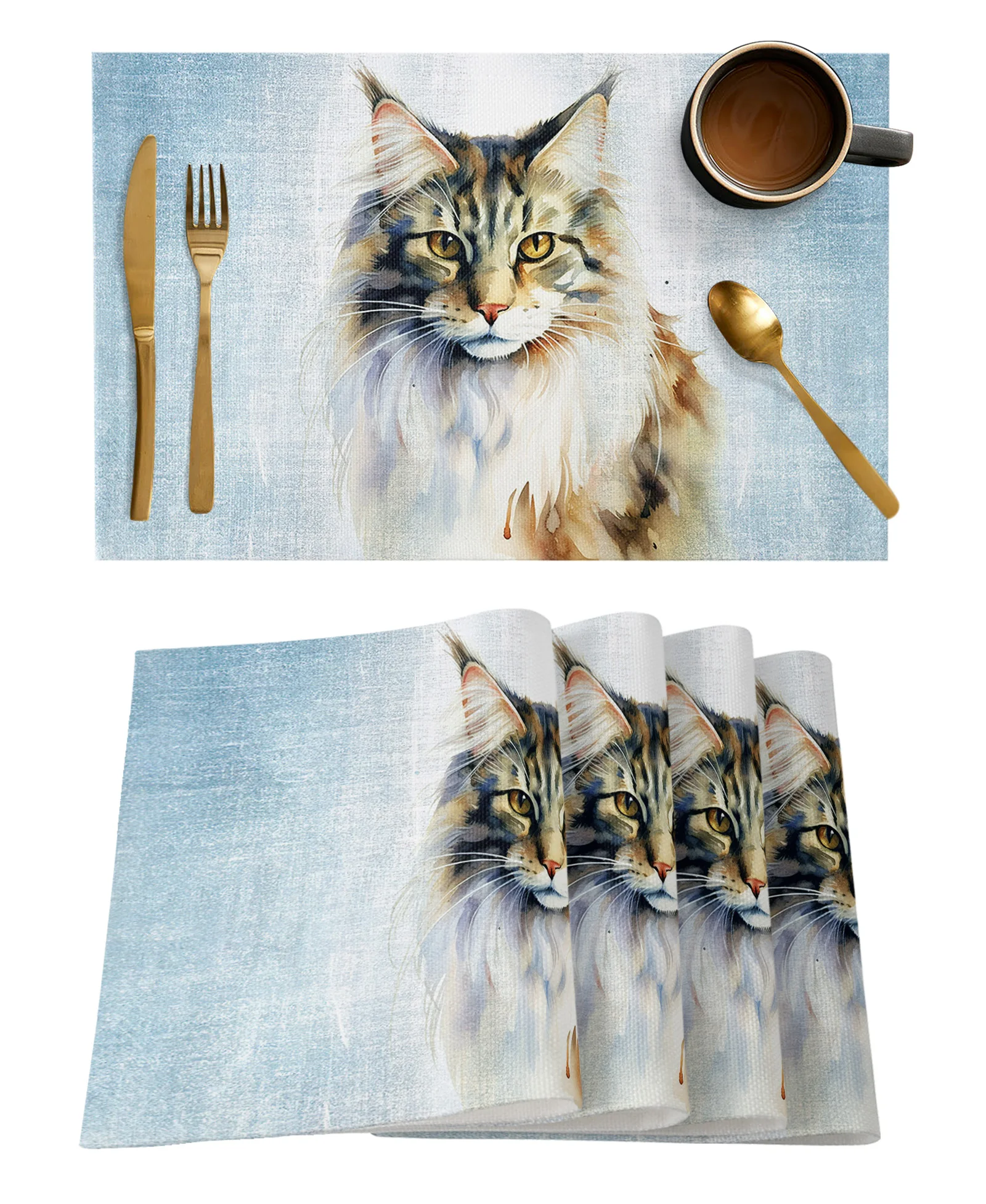 Cat Watercolor Gradient Texture Table Runner Wedding Decor Tablecloth Holiday Party Home Dining Table Decoration