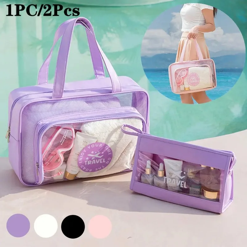 1PC/2Pcs Dry and Wet Separation Storage Bag Portable for Travel Makeup Toiletries Large Capacity Transparent Bag