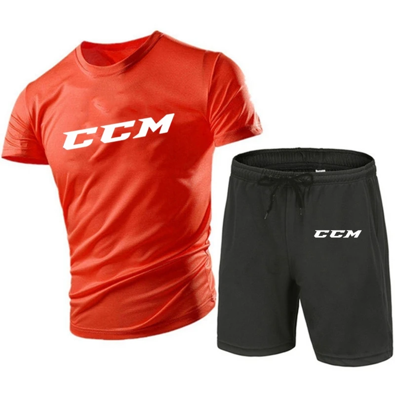 Men\'s Running Tight T-shirt Sports Set Gym Fitness Top Beach Pants Sports Wear CCM Quick Drying Fashion Plus Size Clothing