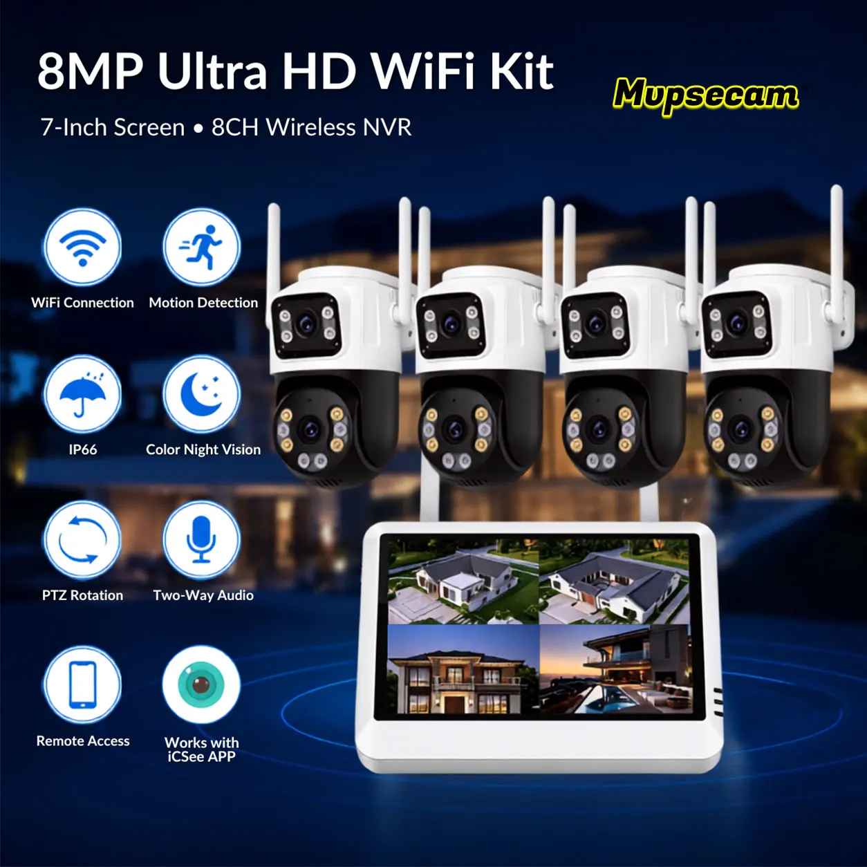 CCTV Camera Security System Kit 8MP WiFi with 4CH 8CH NVR Options 5MP WiFi Monitor for Human Detection Wireless Surveillance