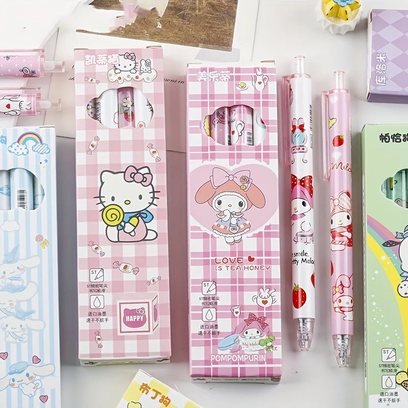 4PCS Sanrio Hello Kitty Kuromi Melody Cute Ballpoint Pen Neutral Pen Set Quick-dry 0.5mm Black Ink Stationery Gift