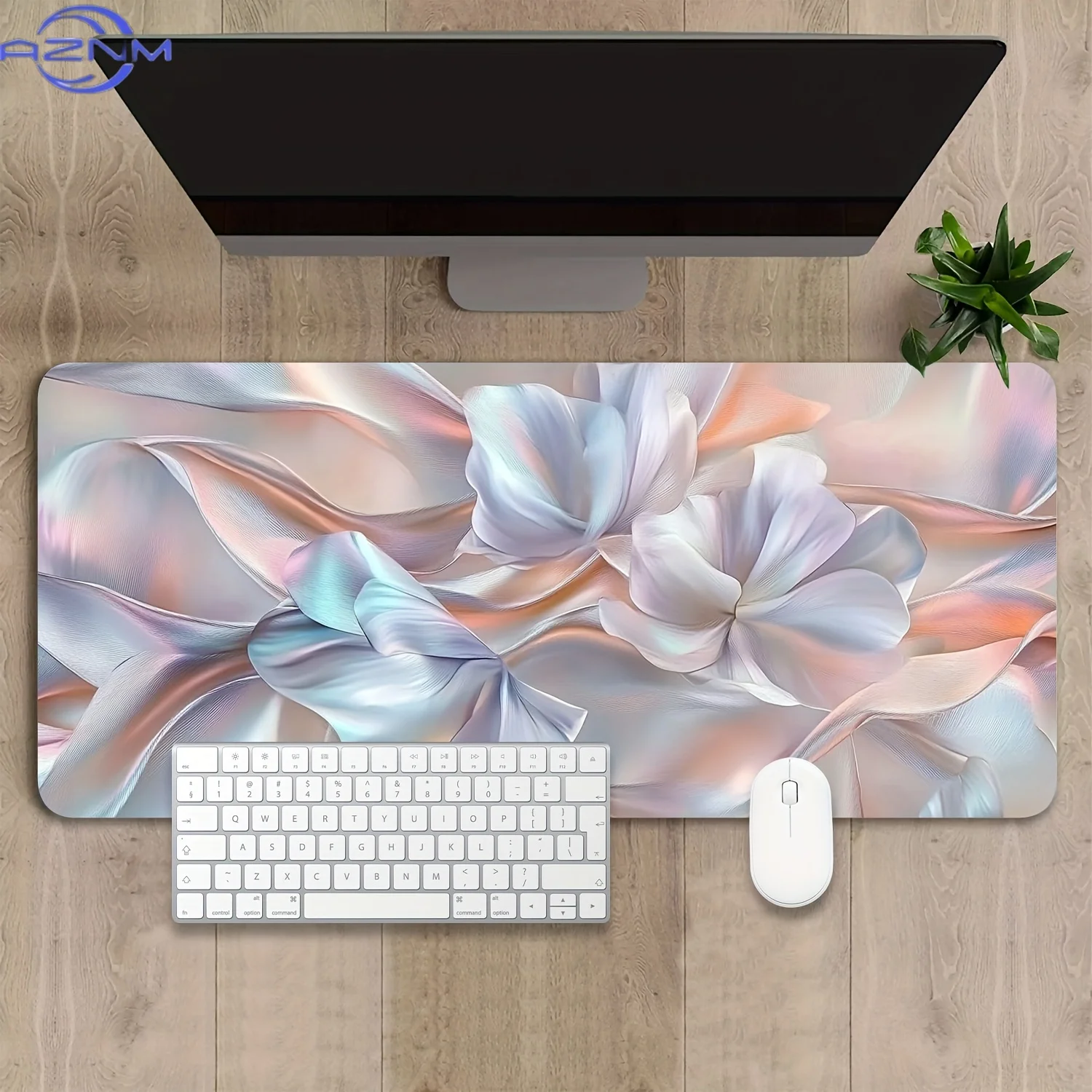 Large Floral Abstract Desk Mat - Soft Hued, Non-Slip Rubber Base, Stylish Keyboard and Mouse Pad for Office or Gaming, Perfect G