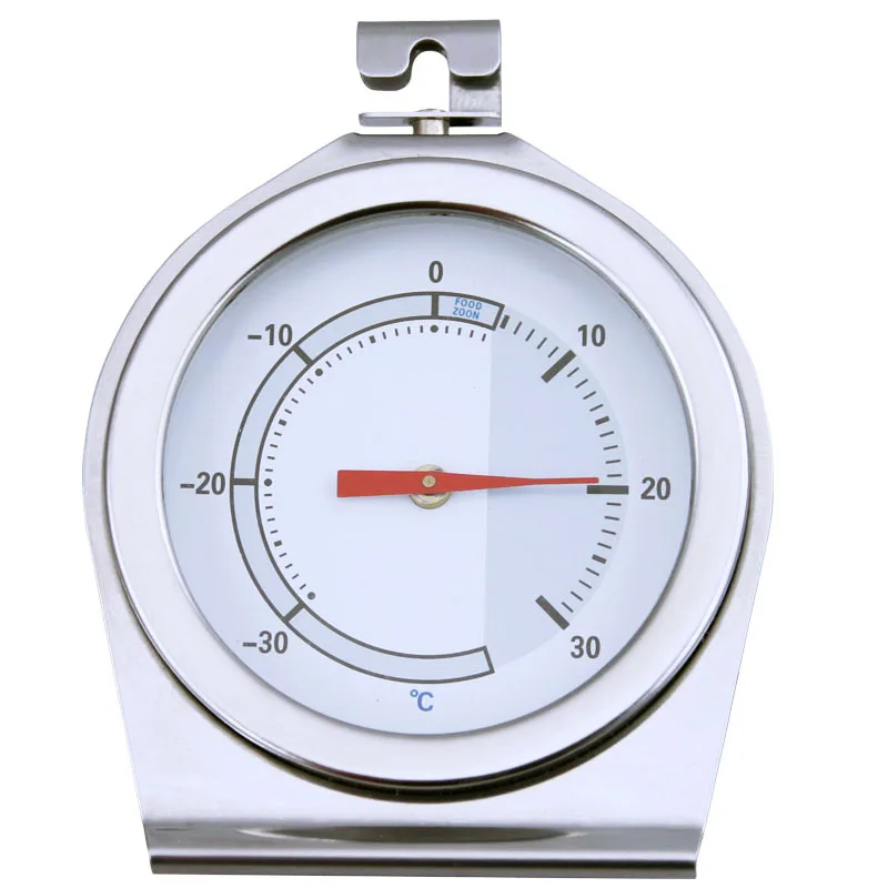 Stainless Steel Refrigerator Thermometer - Large Clear Dial with Food Zone Indicator, No Battery Required, Hanging & Standing De