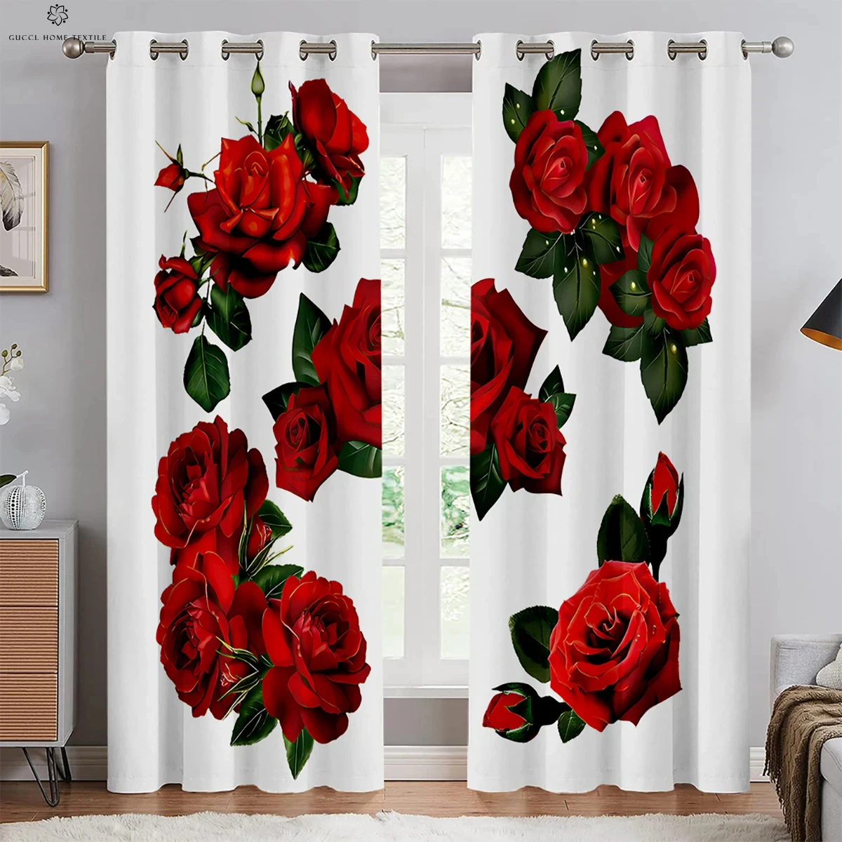 2 panel Rose Flower Bloom Printed Curtains for Bedroom Living Room Floor-to-ceiling Window Kitchen Blinds Window cortinas