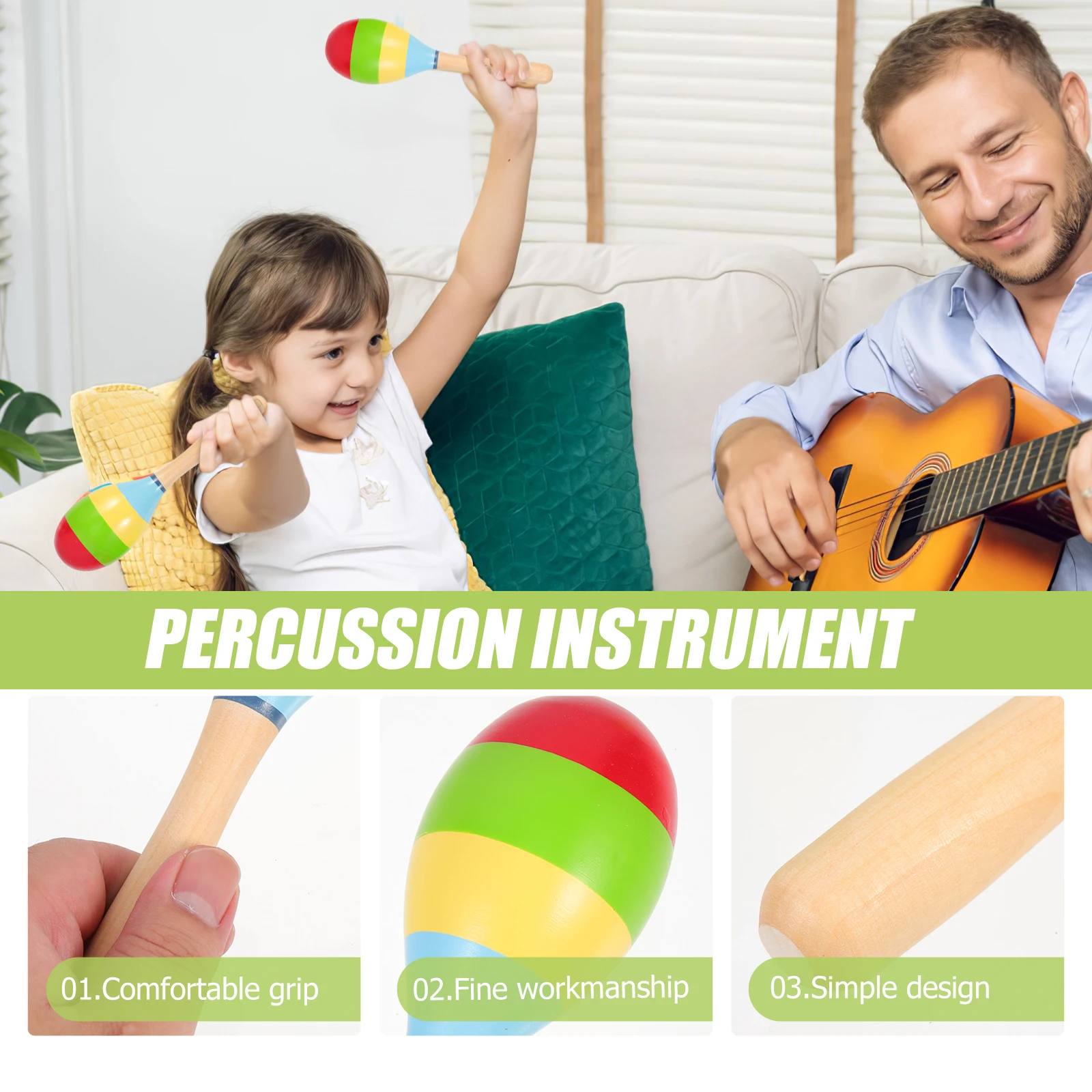 

2pcs 6cm Wooden Orff Maracas Sand Balls Kids Percussion Instrument Musical Toys Smooth Edge Safe Material Children Hearing
