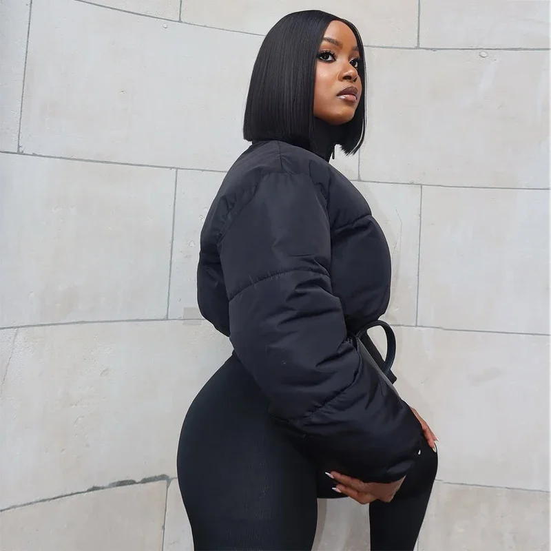 MUJER noir recadrée femmes veste matelassée Bomber vestes pour femmes Zip rembourré veste femme chaud hiver femmes manteaux vêtements d'extérieur