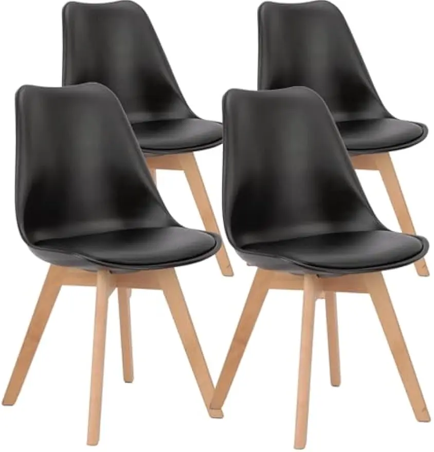 Chairs Set of 4 Mid-Century Modern Dinning Chairs, Living Room Bedroom Outdoor Lounge Chair PU Leather Cushion and Wood Legs