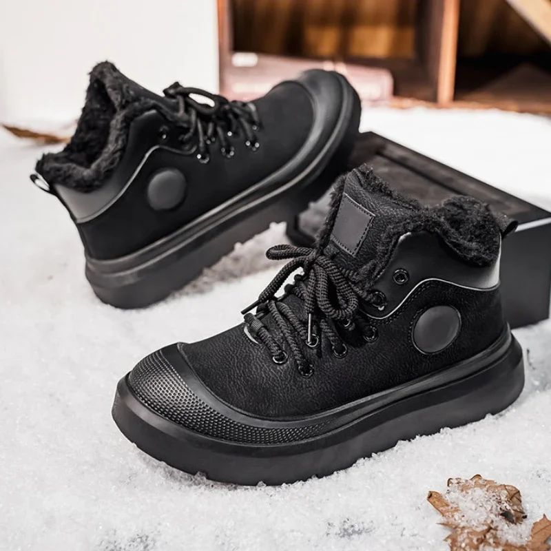 

New Autumn and Winter Style Fleece Warm Casual Men's Large-sized Color-blocking Professional Lace-up Anti-slip Snow Boots