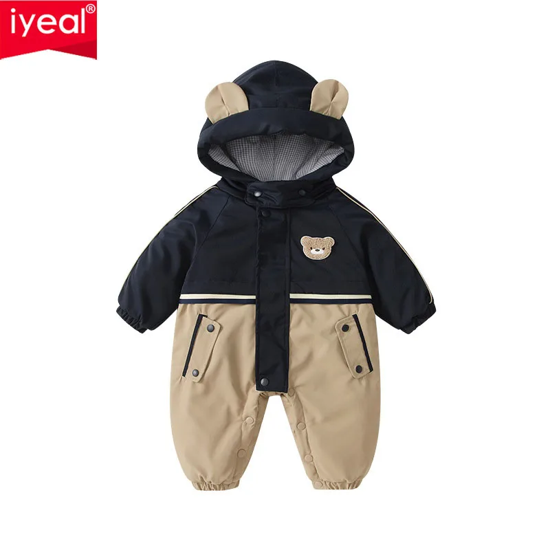 

IYEAL детский зимний толстый комбинезон для маленьких мальчиков с цветными блоками мультяшный плюшевый мишка ветрозащитный комбинезон куртка с длинными рукавами