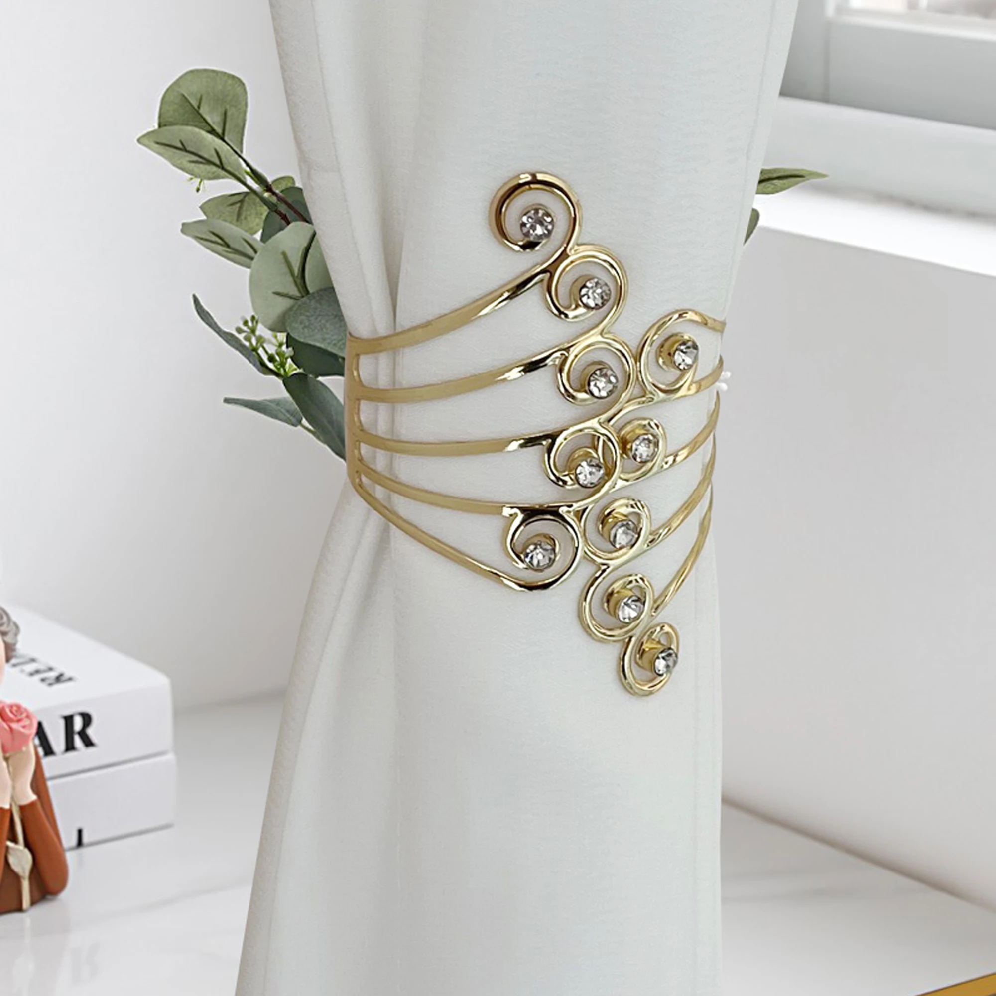 2pcs Luxury Metal Gold/Silver Creative Wings and Rhinestones Design Curtain Tiebacks,For Bedroom, Living Room Curtains