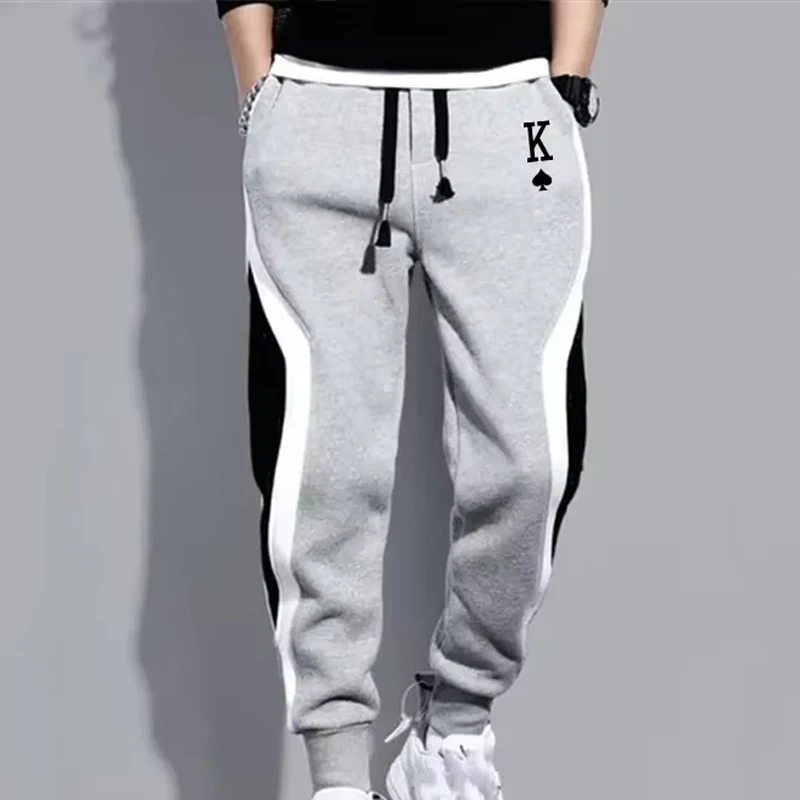 Pantalones informales con estampado de melocotón K para hombre, moda para deportes al aire libre, Fitness, trotar, Patchwork, correr, pantalones de chándal con cordón de lana