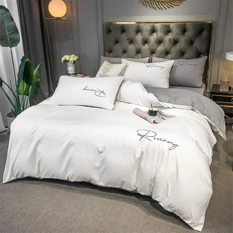 

High-quality Embroidered Queen Bedding Set King Size Soft Skin Friendly Duvet Cover Set with Bed Sheet Simple Blanket Cover Sets