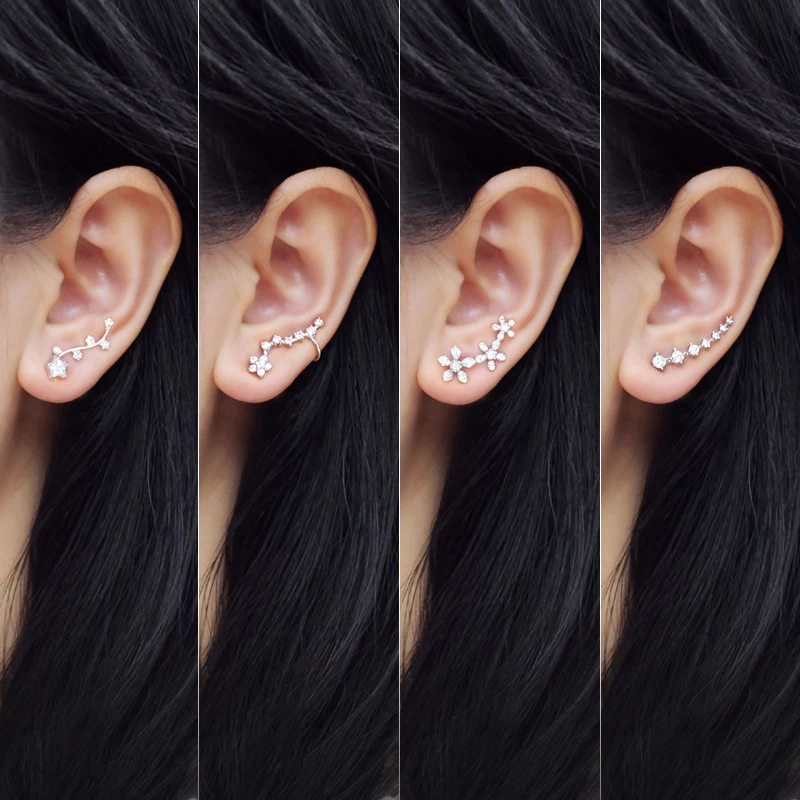 Modian 4 Different Style Luxury Clips Earring for Women Dazzling  Zircon Sterling Silver 925 Earring Wedding Gift Fine Jewelry