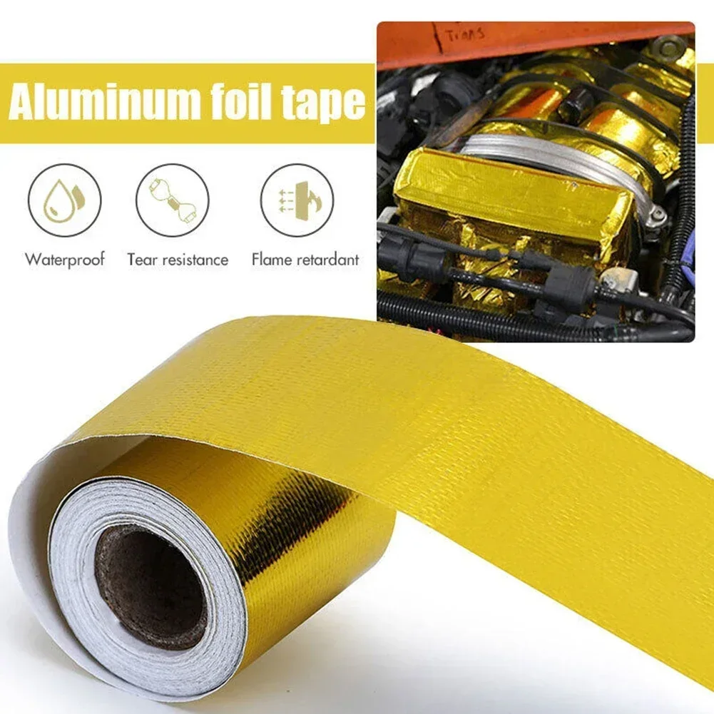 5m Self Adhesive Heat Shield Car Exhaust Pipe Insulation Tape GoldenMeter Tape Adhesive Back Heat Shield Insulate Tape Air Inlet