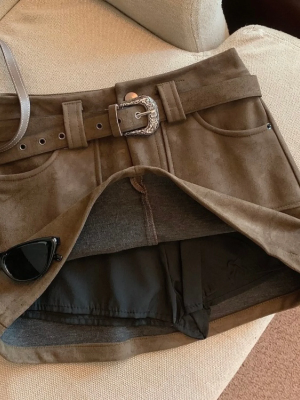 

American Large Size Chestnut Faux Suede f Skirt Women's Autumn Winter High Waist Wrap Body A-Line ort Skirt Winter f ...