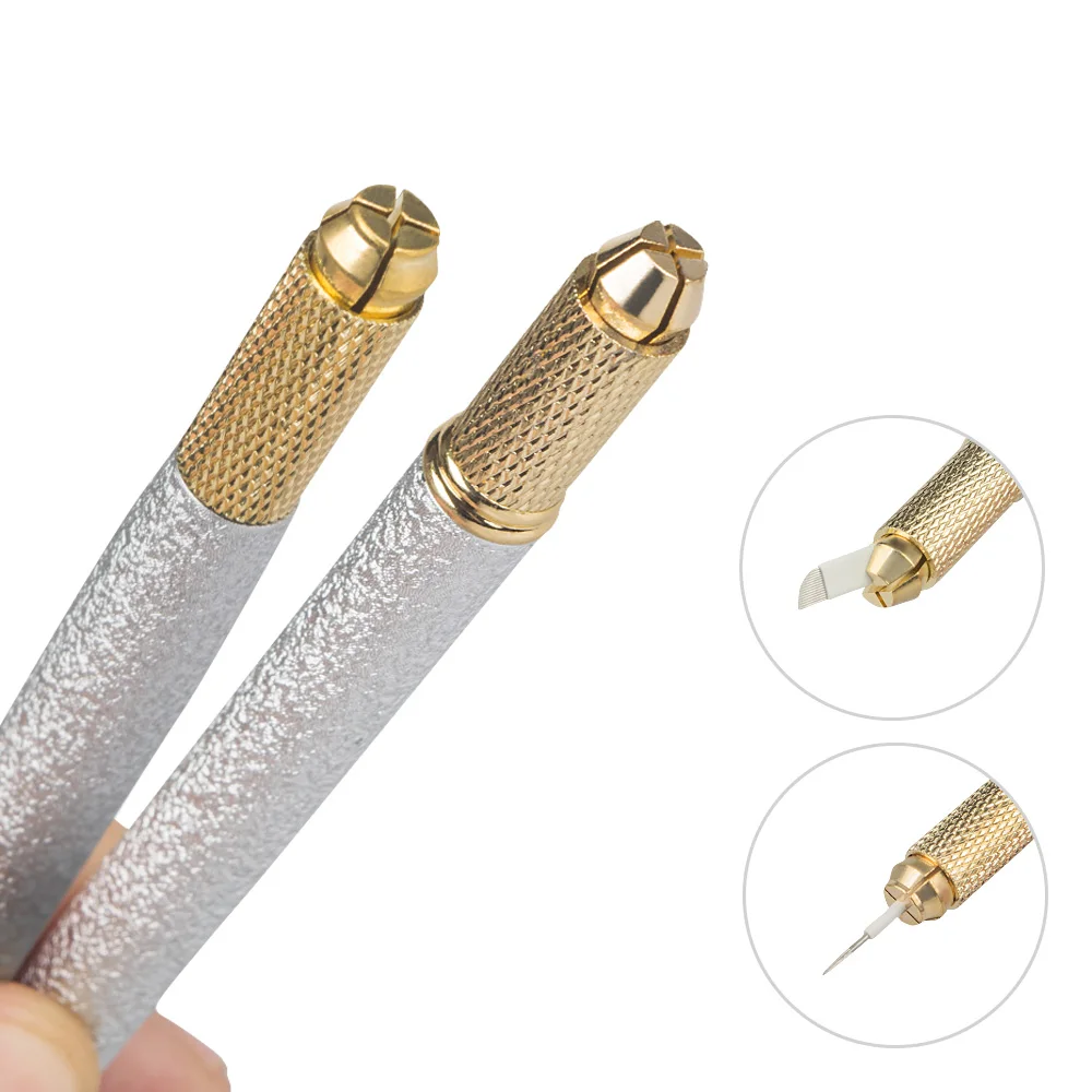 1Pcs Microblading Double End Metalen Relief Borduurwerk Pen Tattoo Naalden Handmatige Pen Permanente Make-Up Wenkbrauw Lips Gereedschap