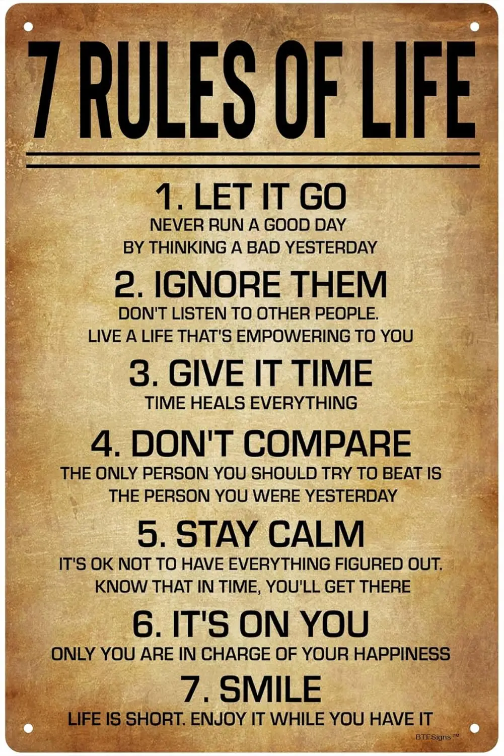 Motivate Sign 7 Rules Of Life Sign Inspirational And Uplifting Wall Art Decoration 8x12 Inch sign