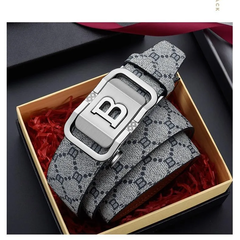 Men's Sleek Automatic Buckle Belt - Genuine FauxwithTextured Square Pattern, Black, Simple & Stylish DesignforCasual Attire